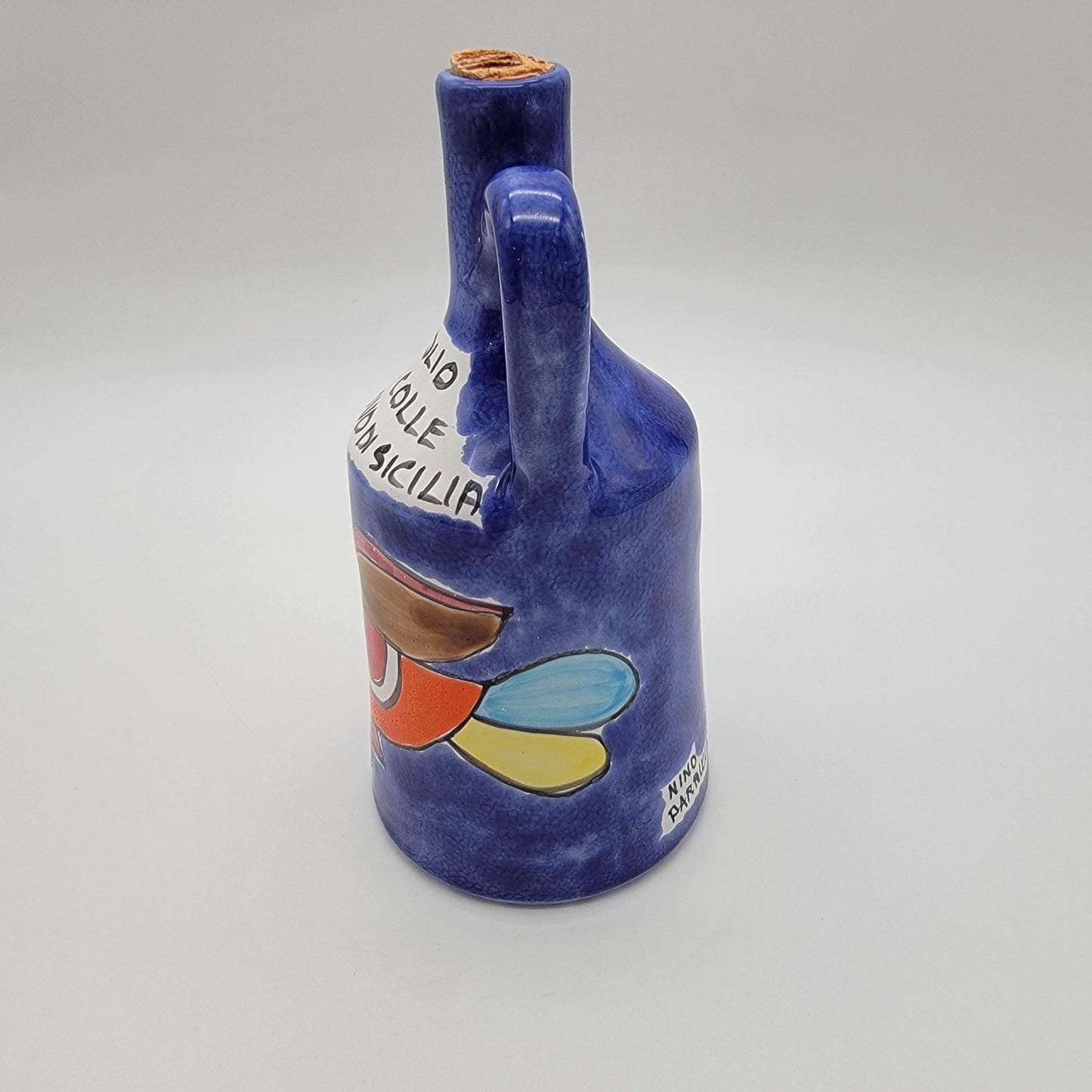 Nino Parrucca Hand-Painted Italian Terracotta Olive Oil Bottle Bird