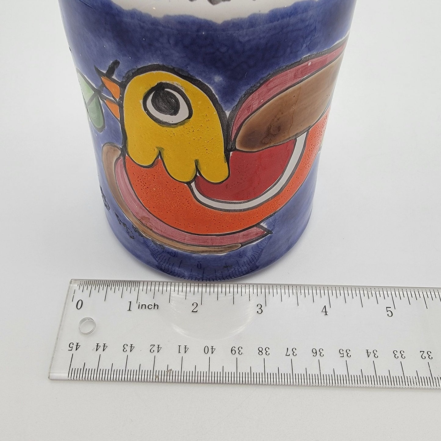 Nino Parrucca Hand-Painted Italian Terracotta Olive Oil Bottle Bird