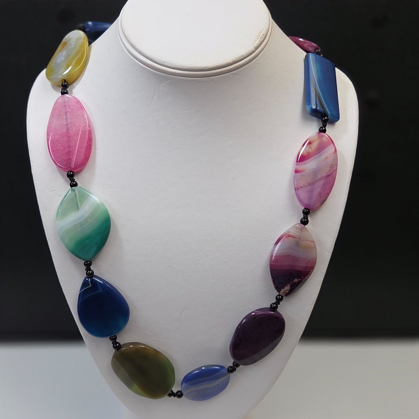 Brazilian Agate Gemstone Beaded Necklace 29.5" 925 Silver Clasp