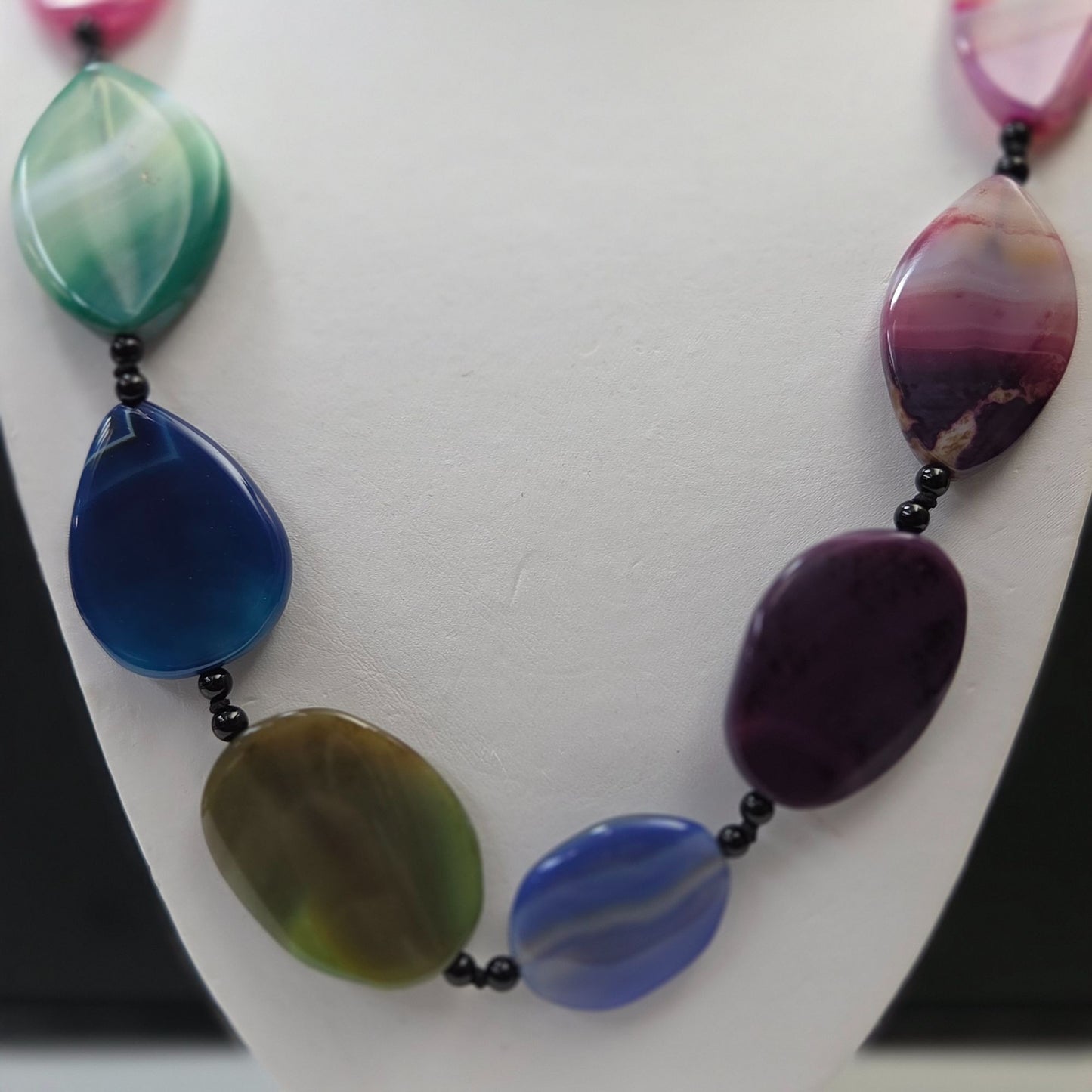 Brazilian Agate Gemstone Beaded Necklace 29.5" 925 Silver Clasp