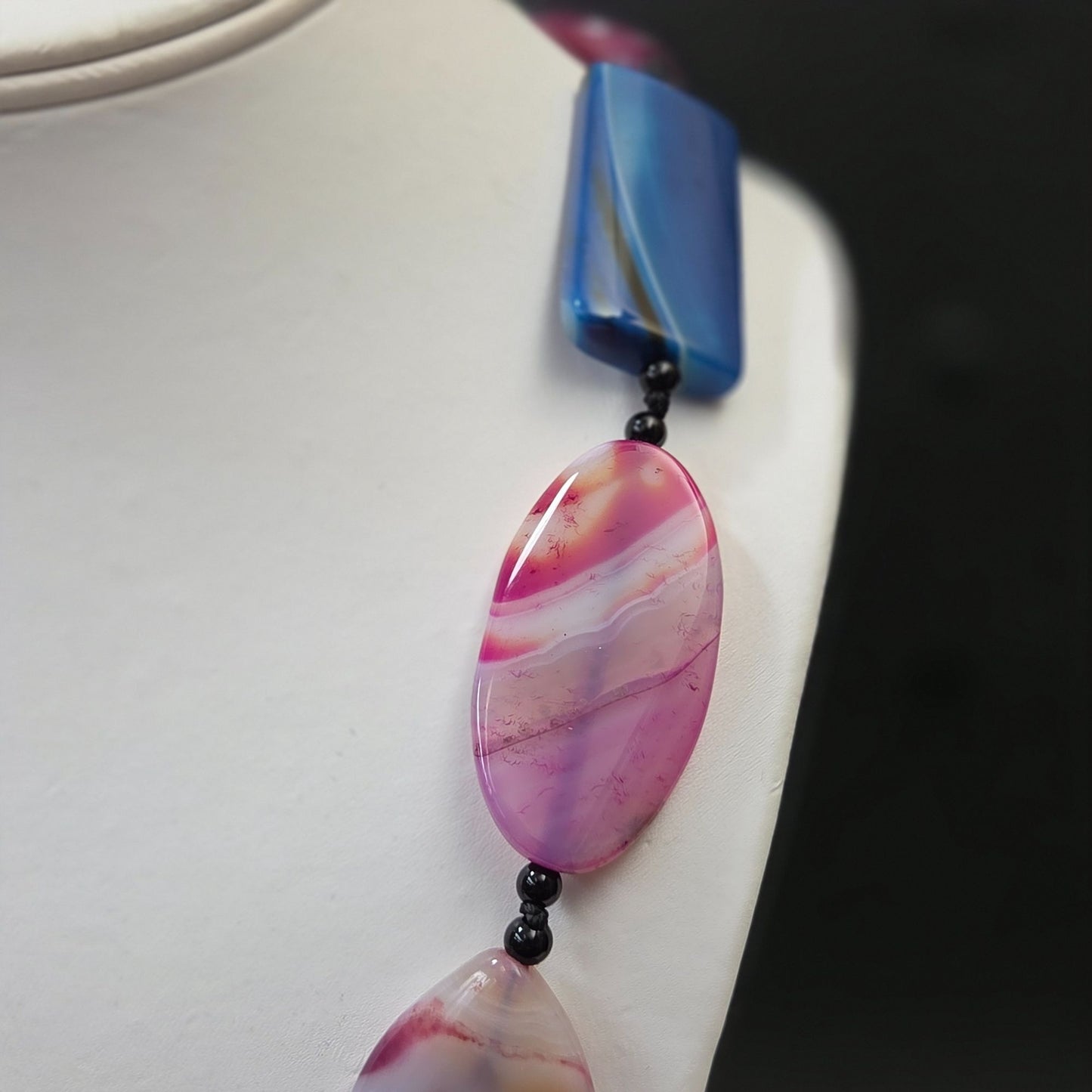 Brazilian Agate Gemstone Beaded Necklace 29.5" 925 Silver Clasp