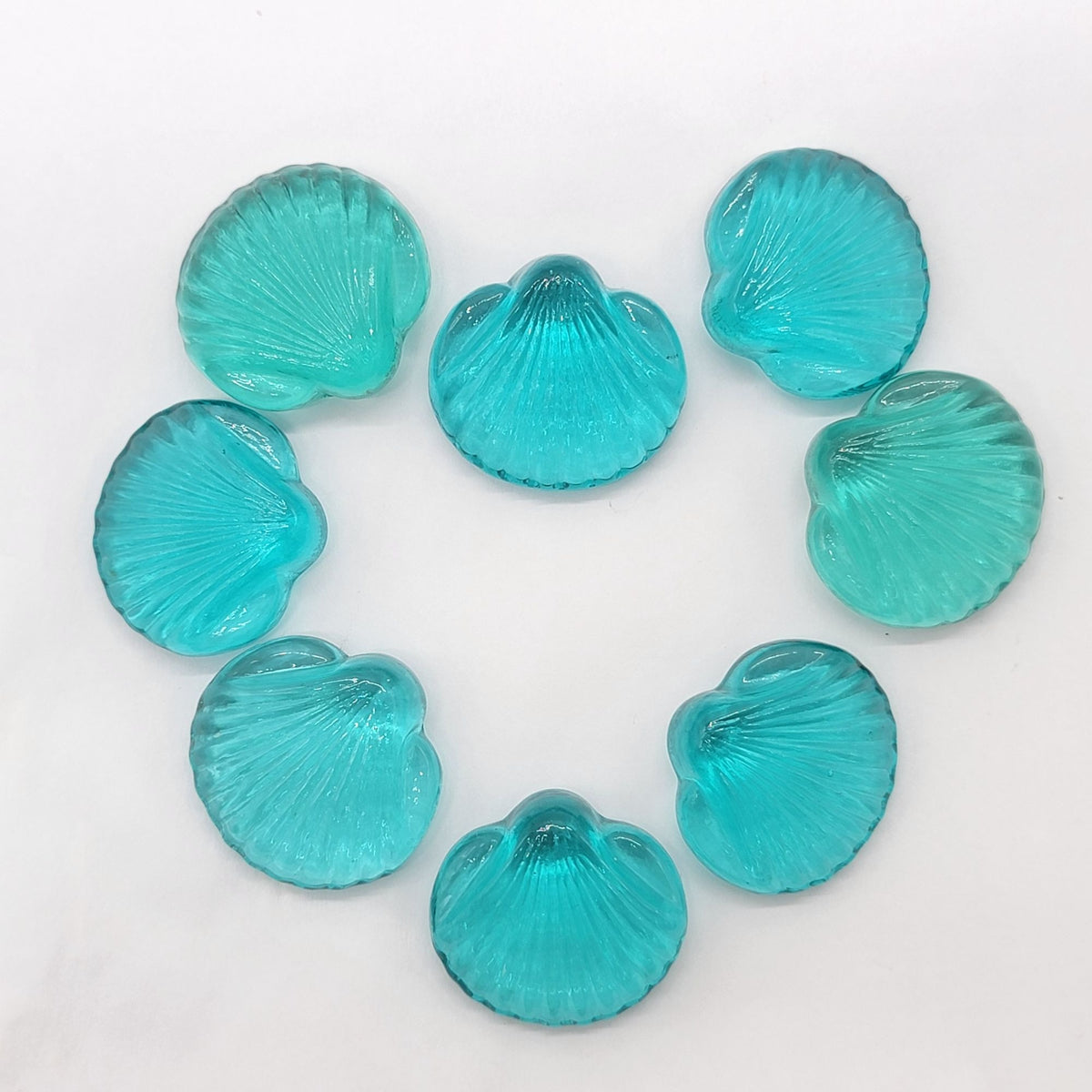 Vintage Blue Glass Seashells Set Of 8