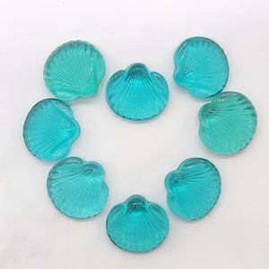 Vintage Blue Glass Seashells Set Of 8