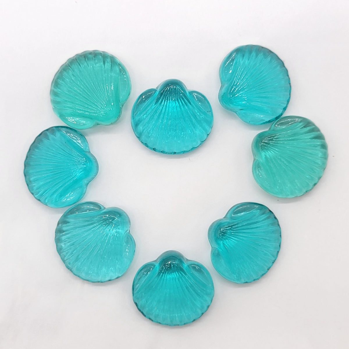 Vintage Blue Glass Seashells Set Of 8