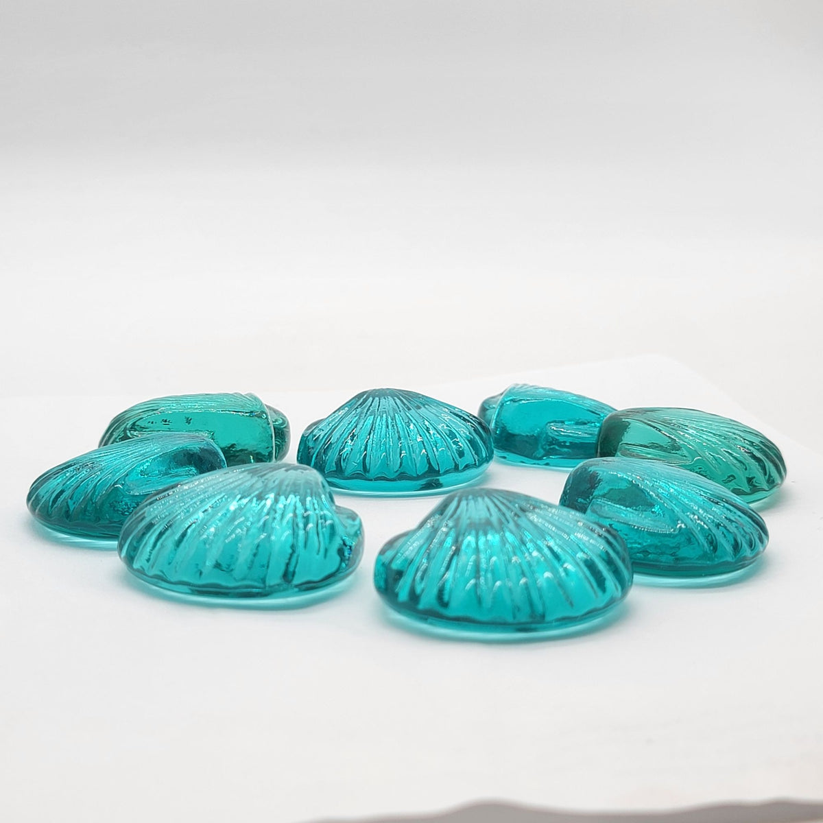 Vintage Blue Glass Seashells Set Of 8