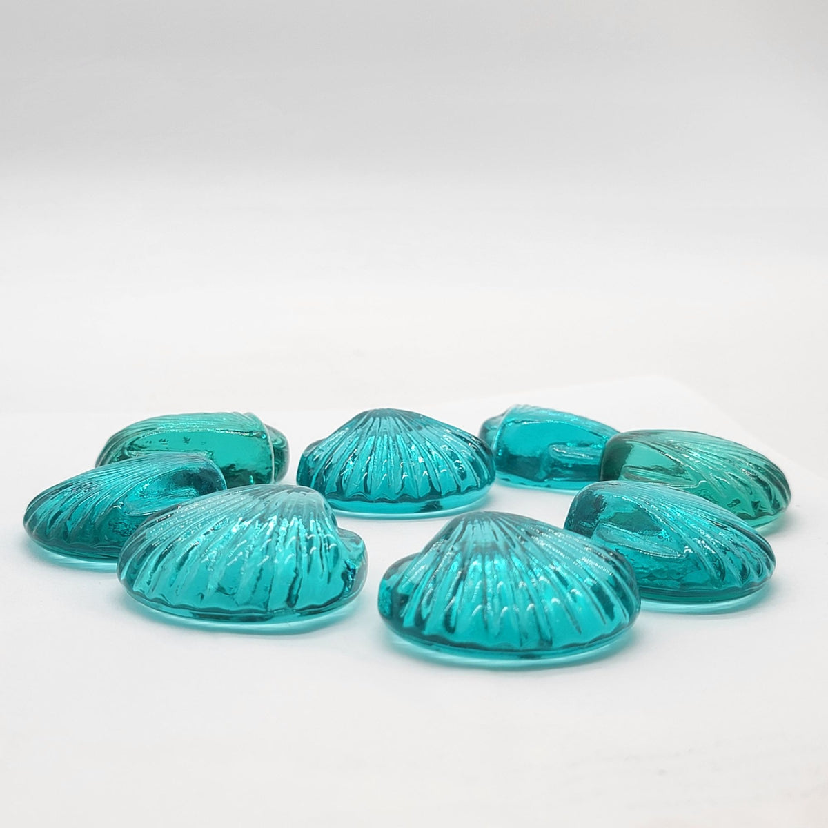 Vintage Blue Glass Seashells Set Of 8
