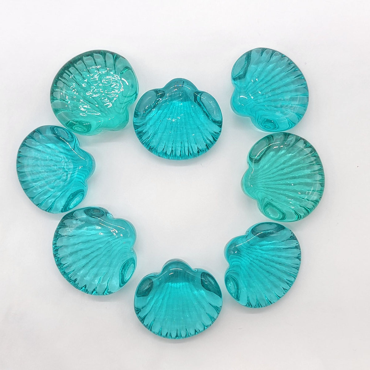 Vintage Blue Glass Seashells Set Of 8