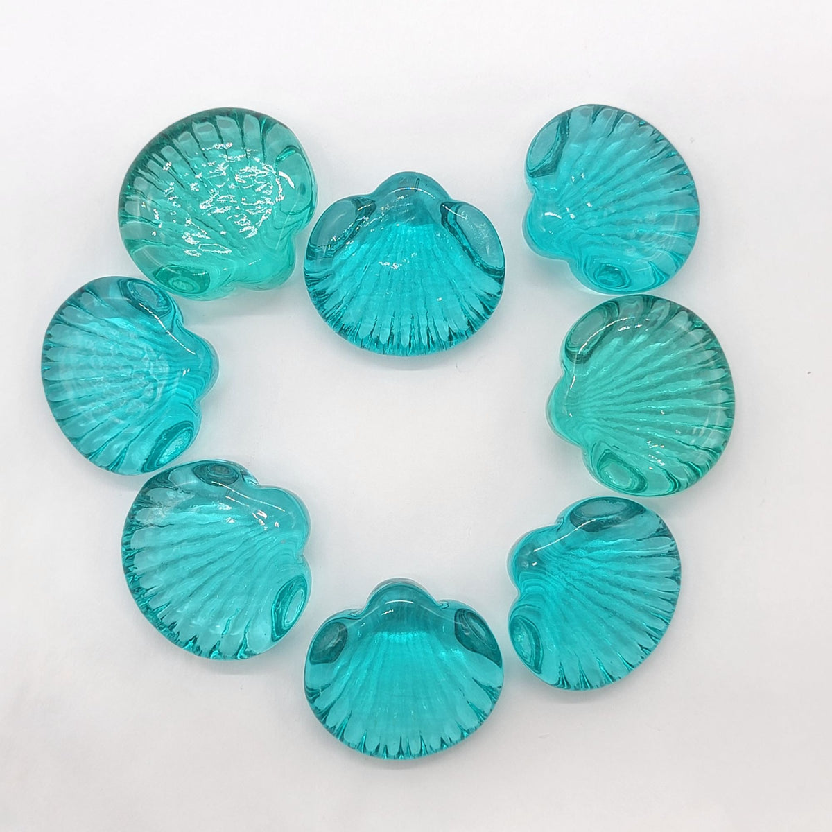 Vintage Blue Glass Seashells Set Of 8