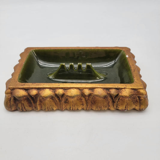 Vintage Freeman McFarlin Gold & Green Pottery Ashtray