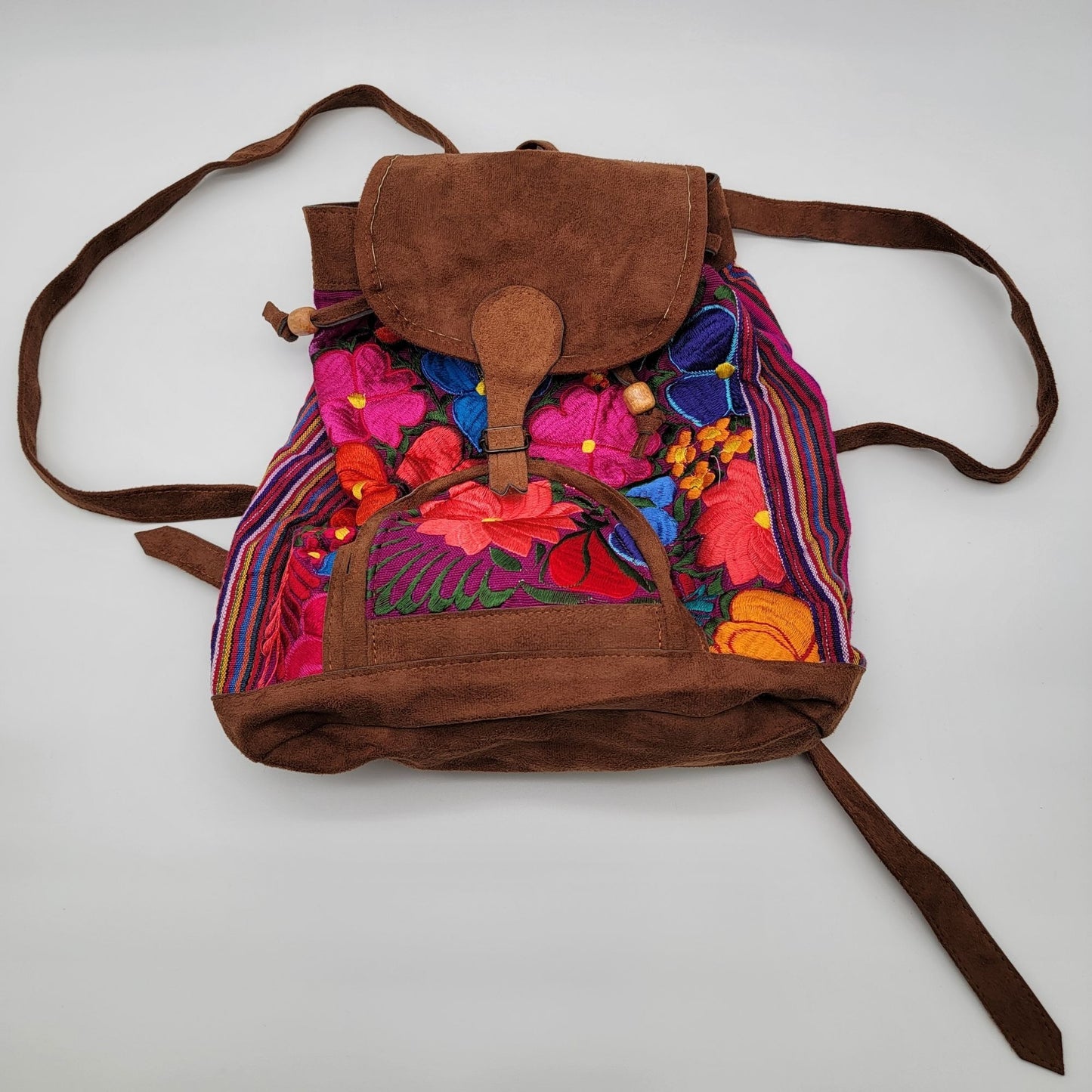 Handmade Guatemalan Floral Embroidered Leather Backpack