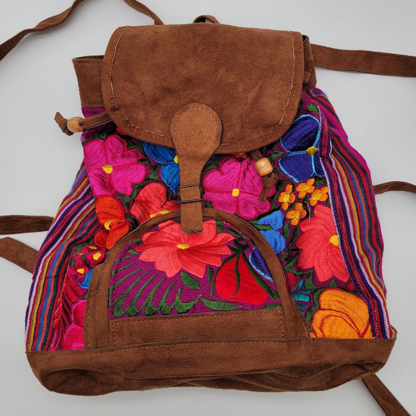 Handmade Guatemalan Floral Embroidered Leather Backpack