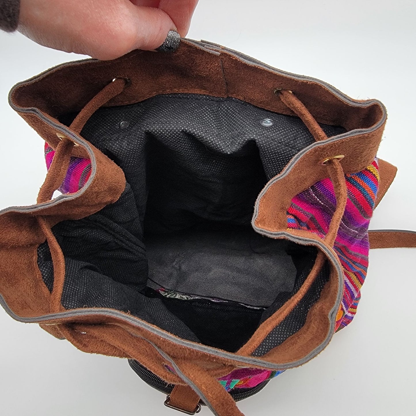 Handmade Guatemalan Floral Embroidered Leather Backpack