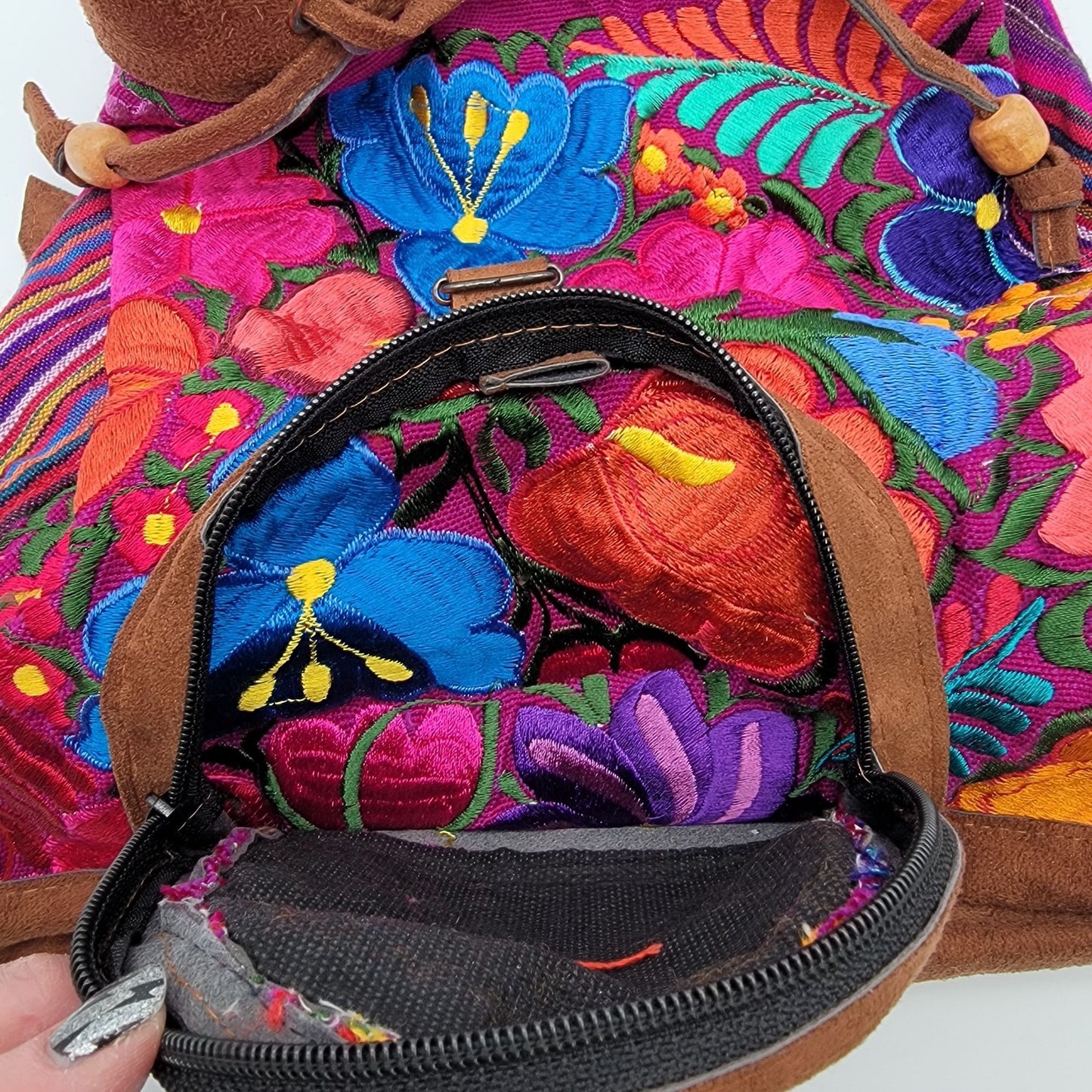 Handmade Guatemalan Floral Embroidered Leather Backpack