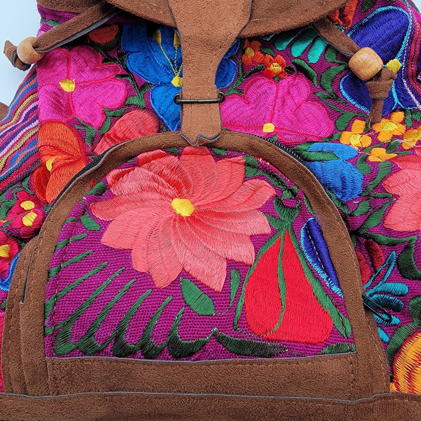 Handmade Guatemalan Floral Embroidered Leather Backpack