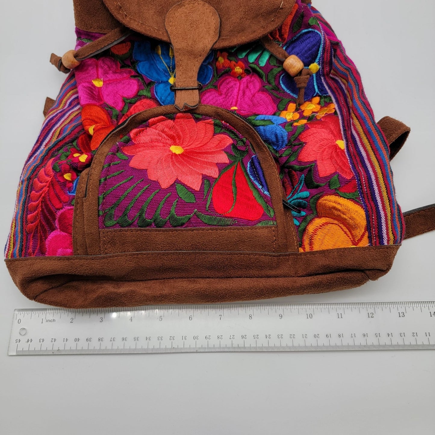 Handmade Guatemalan Floral Embroidered Leather Backpack