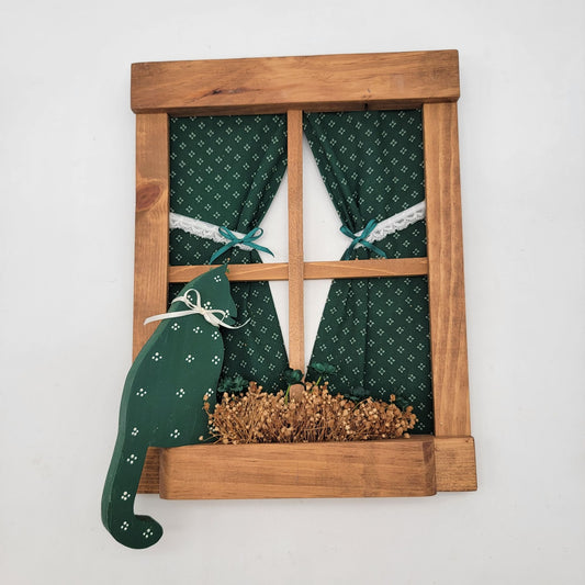 Vintage Wooden Cat In Window Decor