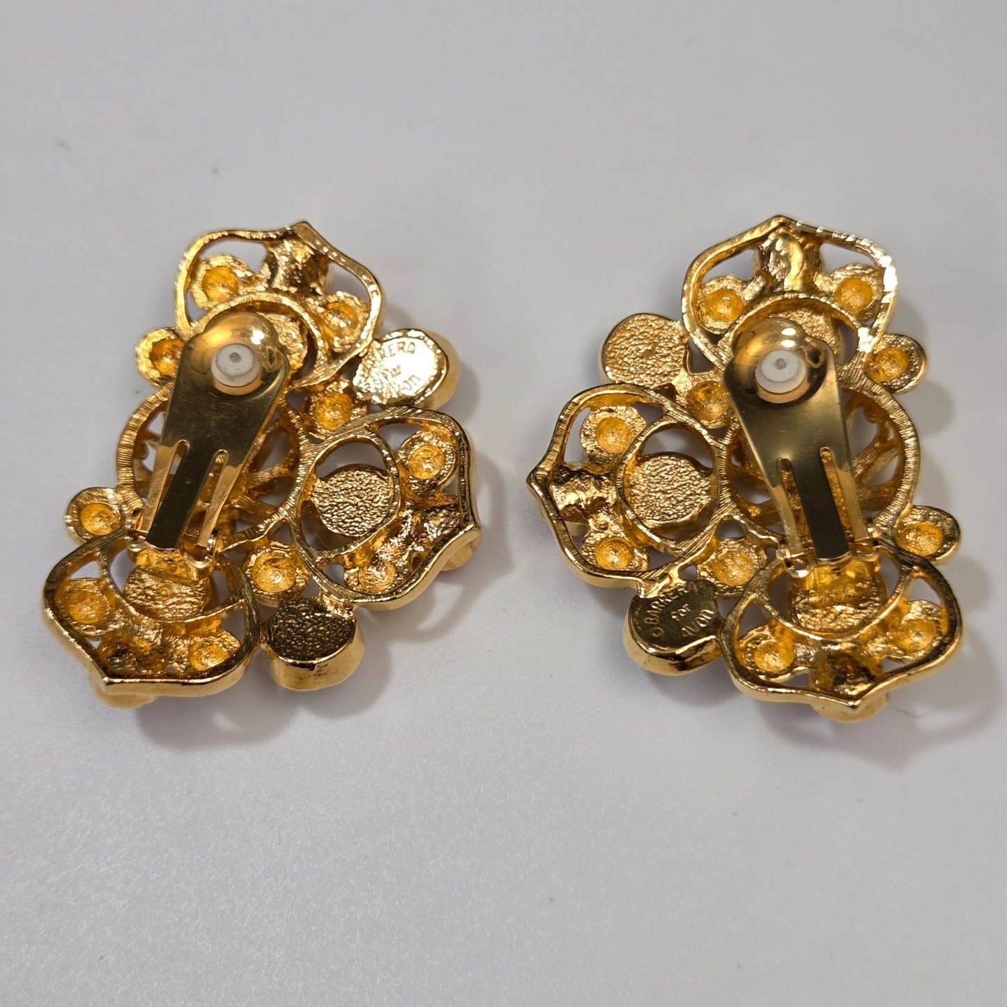 Vintage Barrera For Avon Clip-On Earrings With Pink Purple Rhinestones