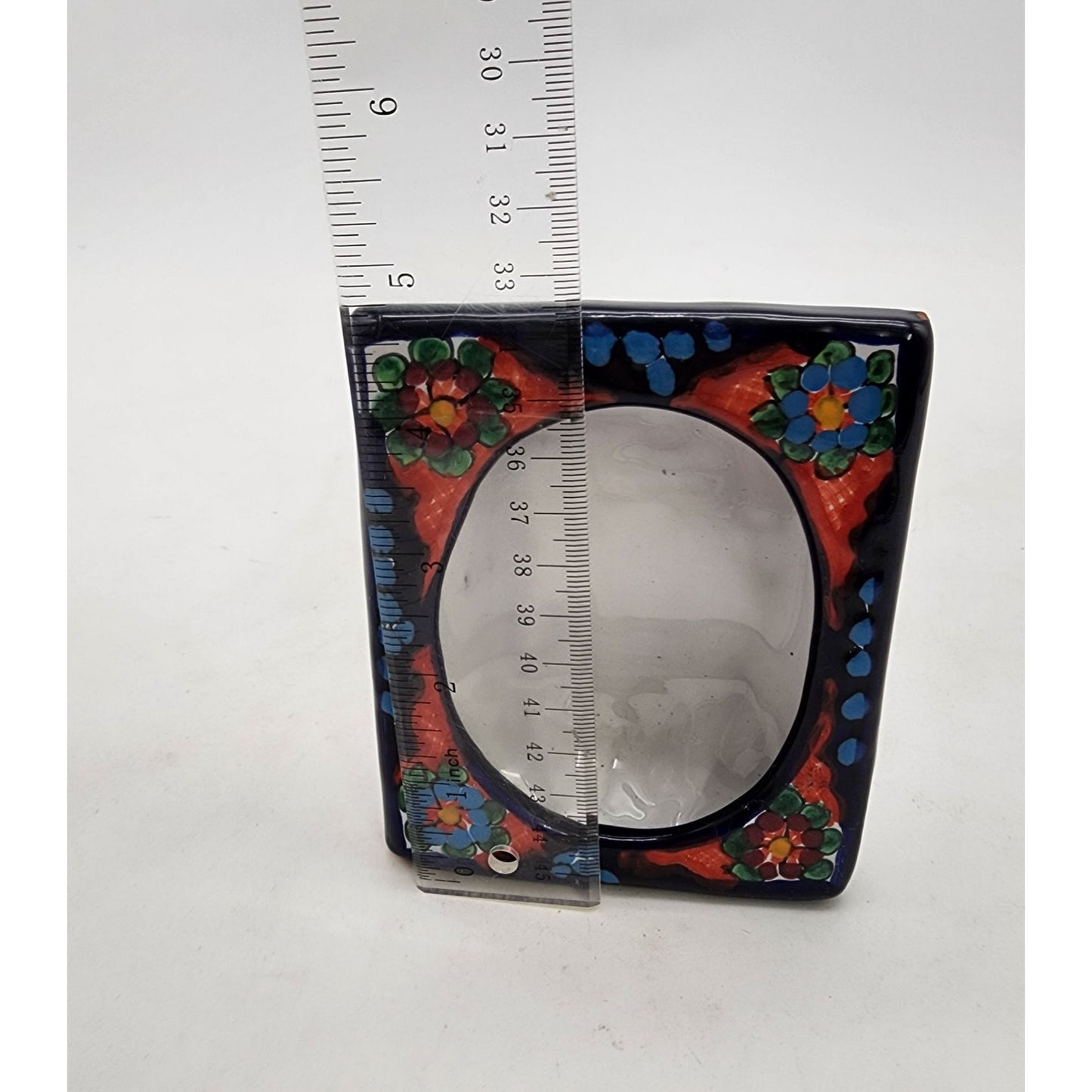 Hand-Painted Mexican Talavera Pottery Picture Frame By Dominguez Family