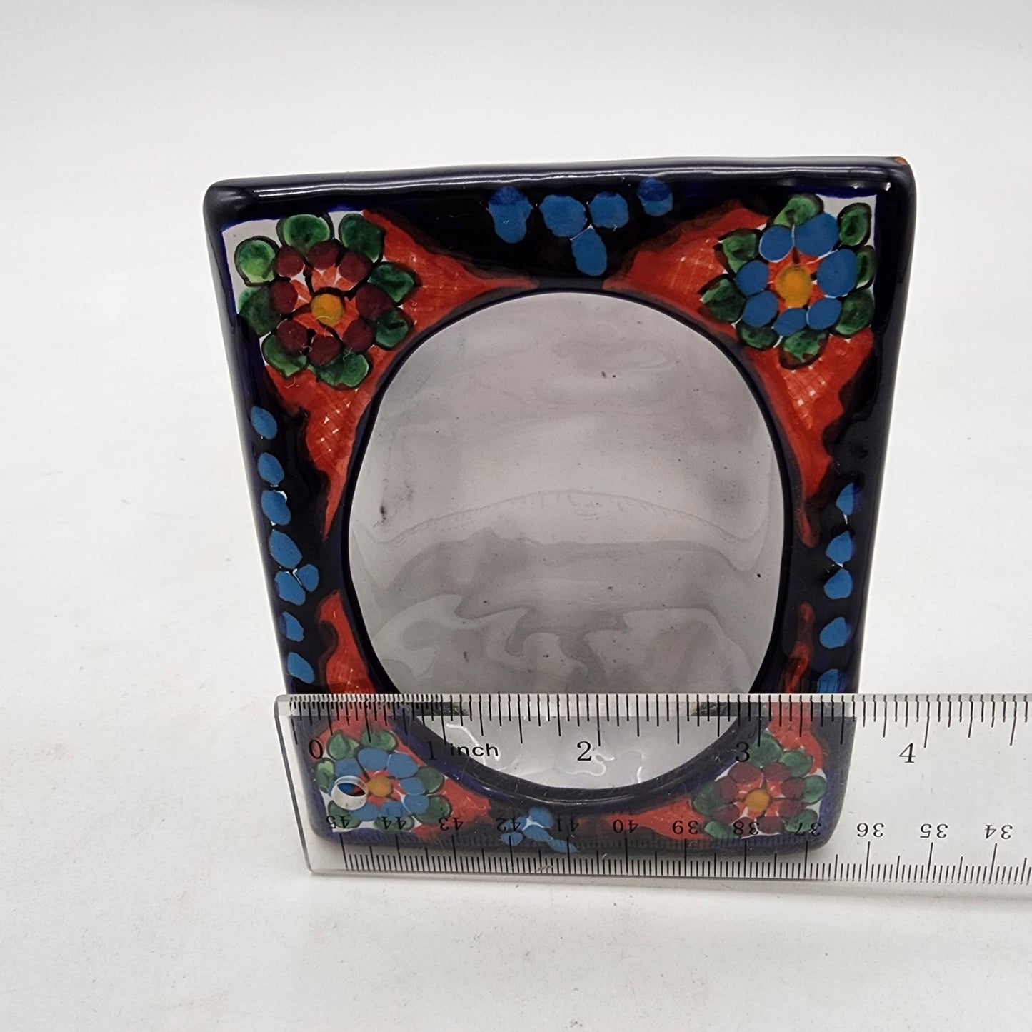 Hand-Painted Mexican Talavera Pottery Picture Frame By Dominguez Family