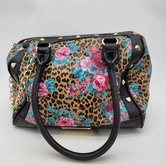 Betsey Johnson Leopard & Roses Satchel Purse