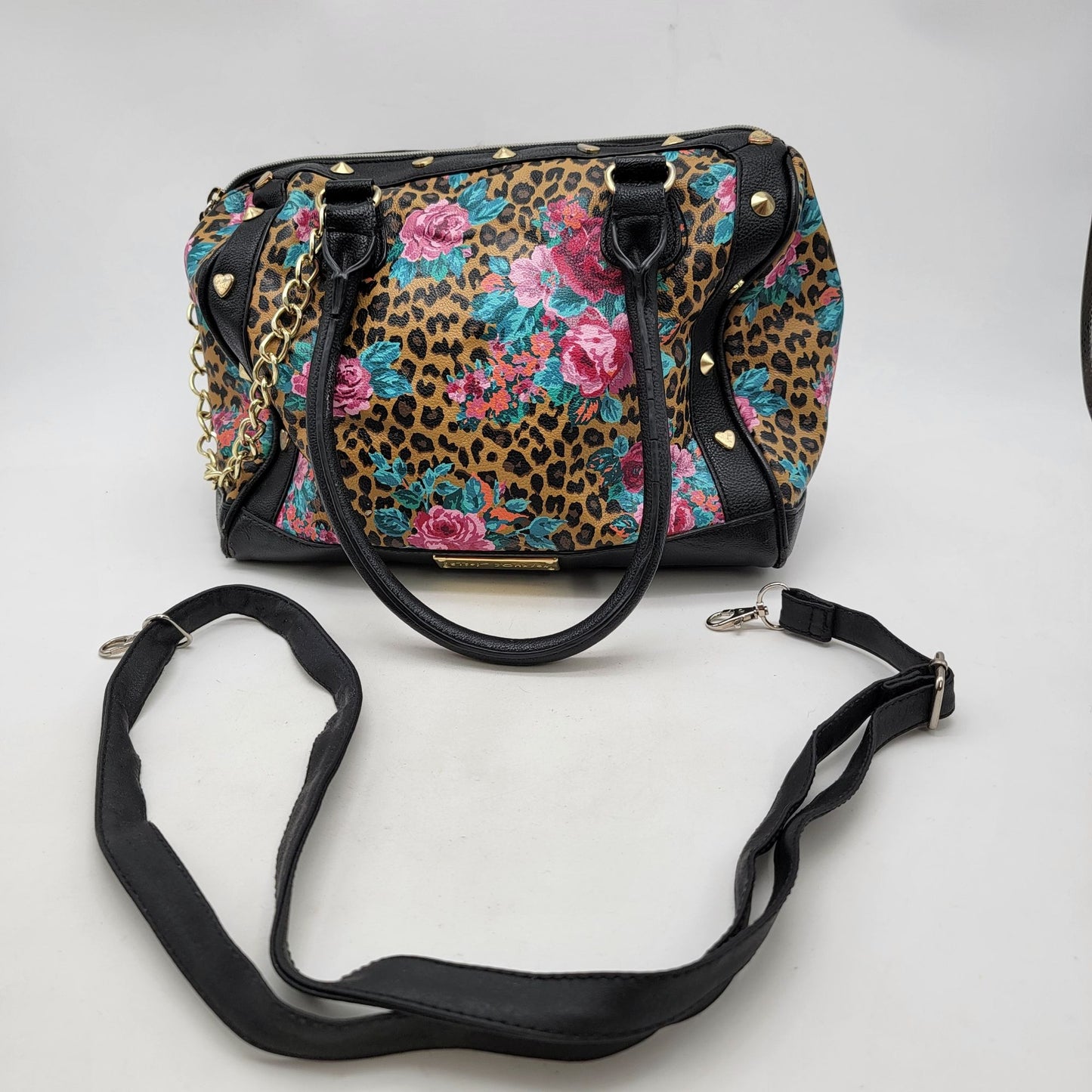 Betsey Johnson Leopard & Roses Satchel Purse