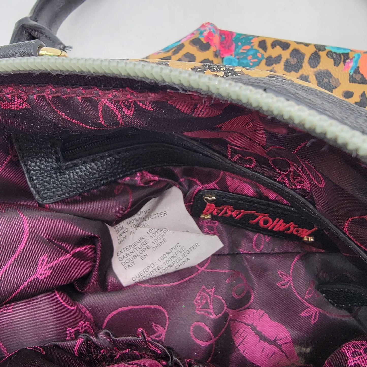 Betsey Johnson Leopard & Roses Satchel Purse