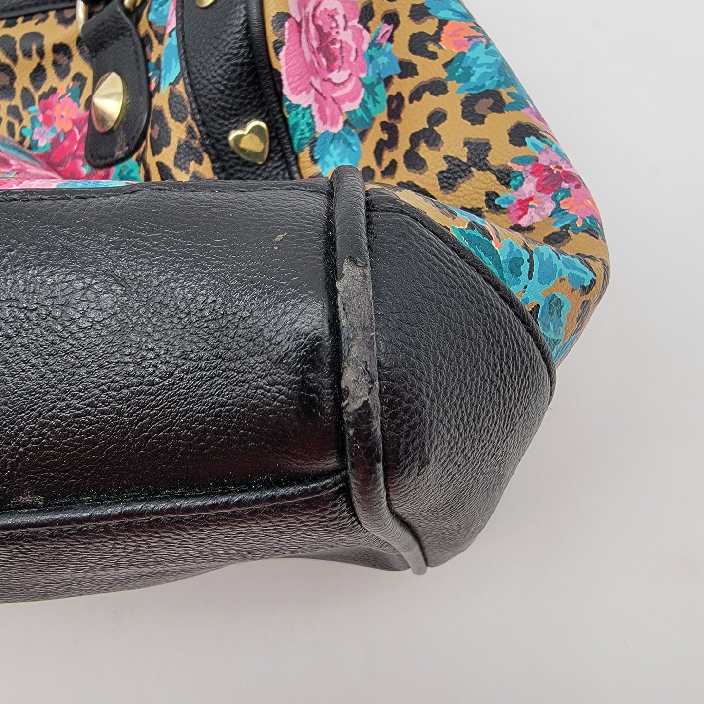 Betsey Johnson Leopard & Roses Satchel Purse