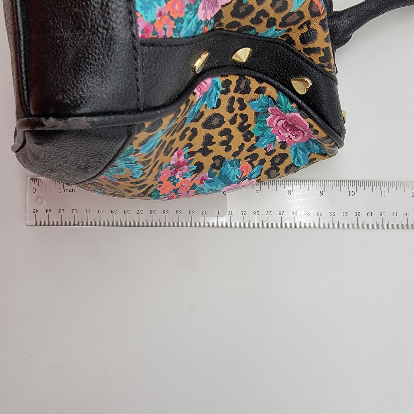 Betsey Johnson Leopard & Roses Satchel Purse
