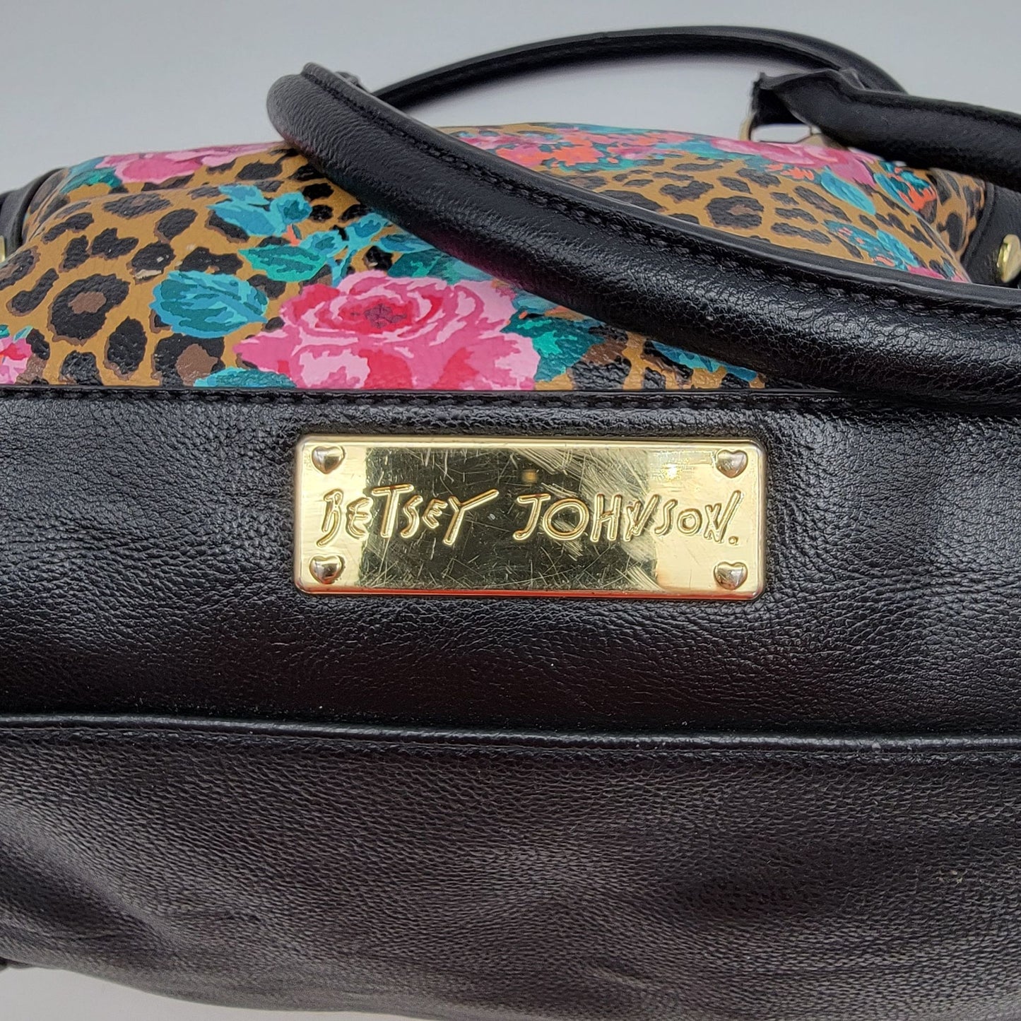 Betsey Johnson Leopard & Roses Satchel Purse