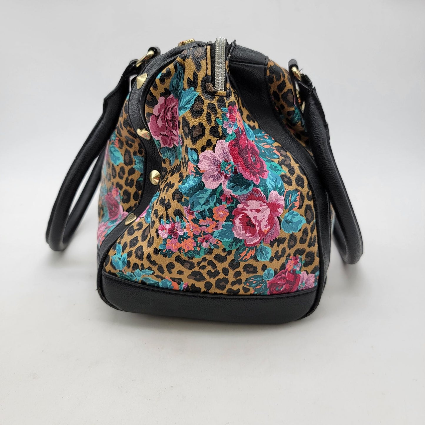 Betsey Johnson Leopard & Roses Satchel Purse