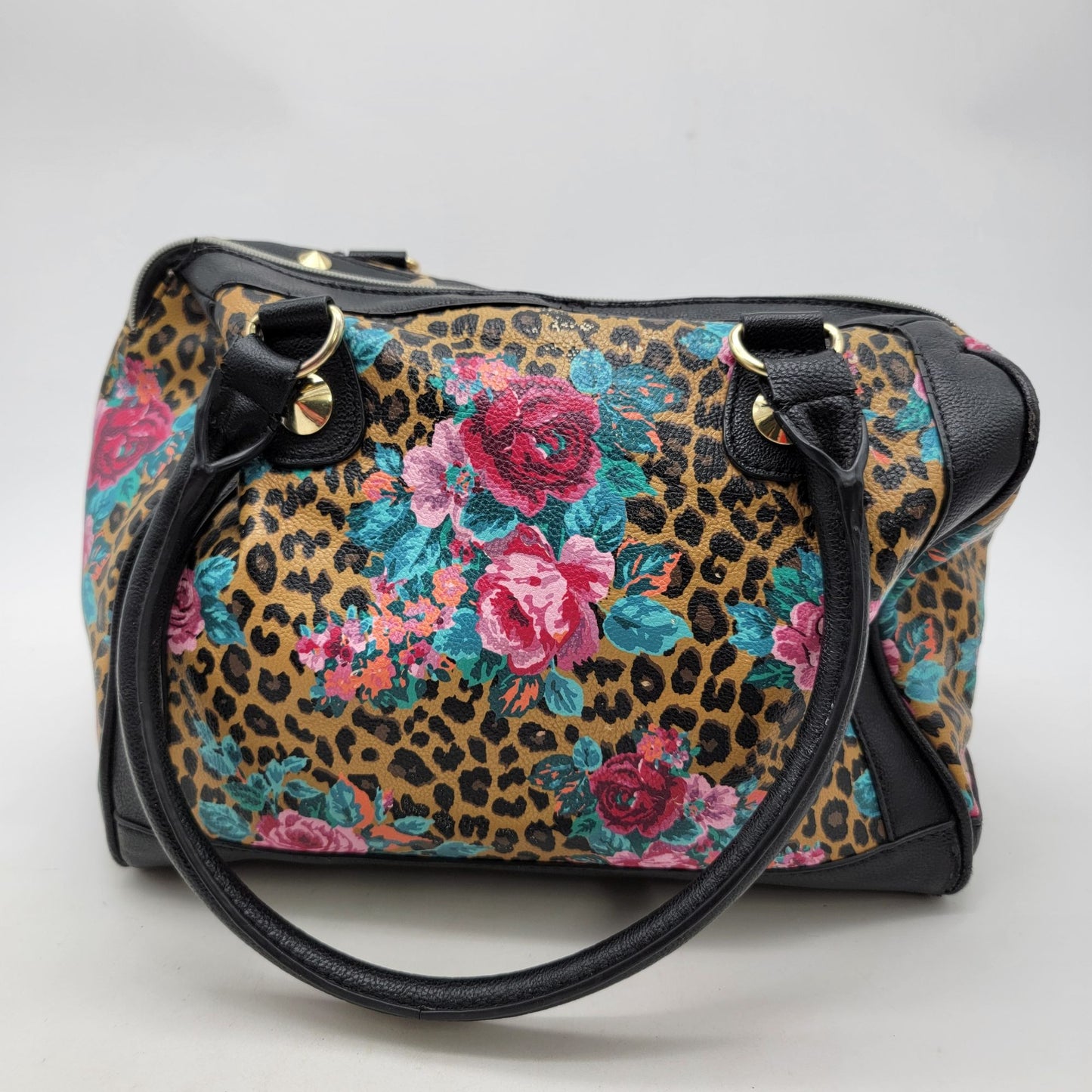 Betsey Johnson Leopard & Roses Satchel Purse