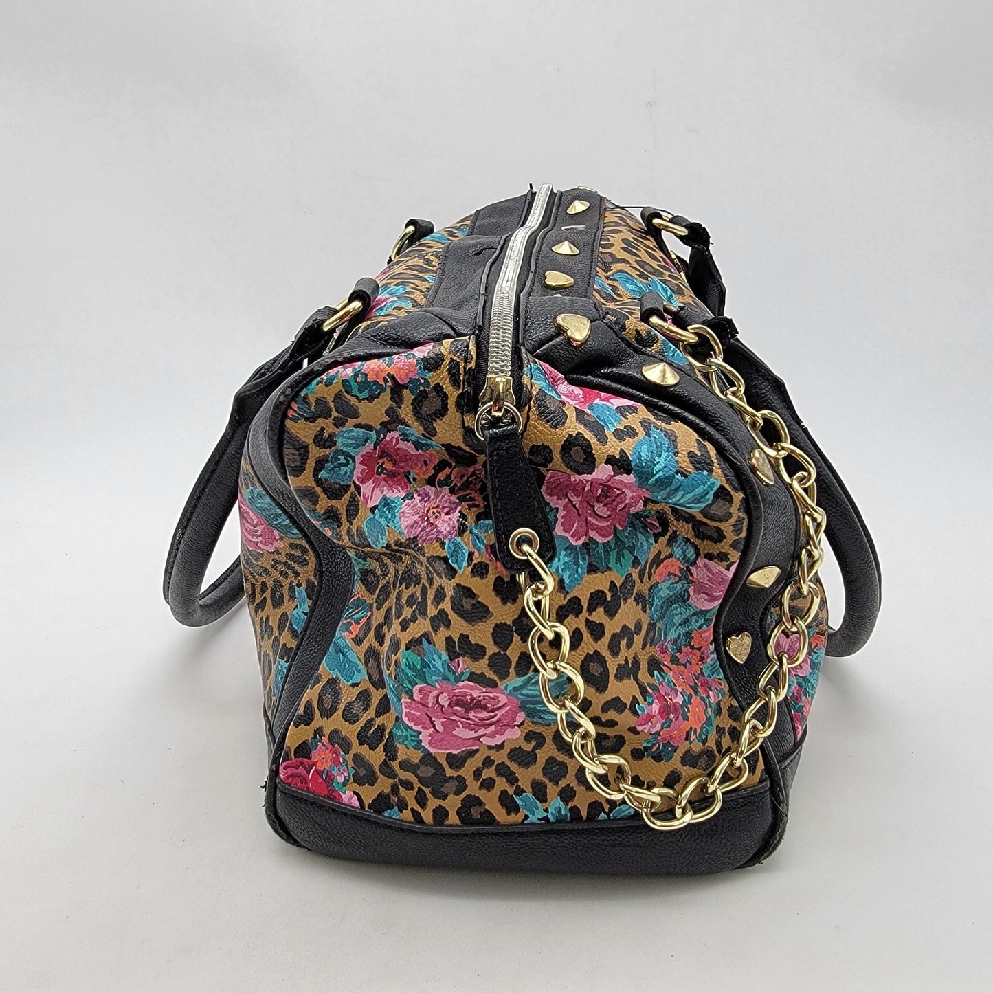 Betsey Johnson Leopard & Roses Satchel Purse