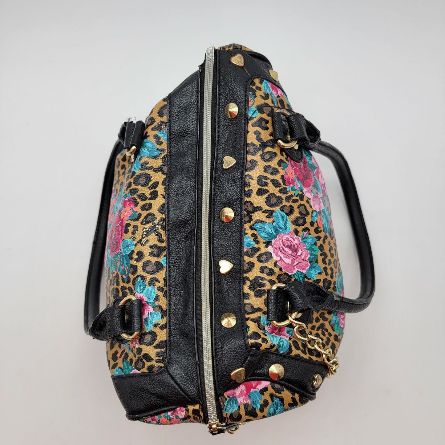 Betsey Johnson Leopard & Roses Satchel Purse