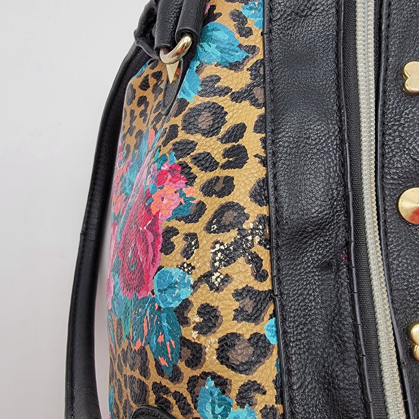 Betsey Johnson Leopard & Roses Satchel Purse