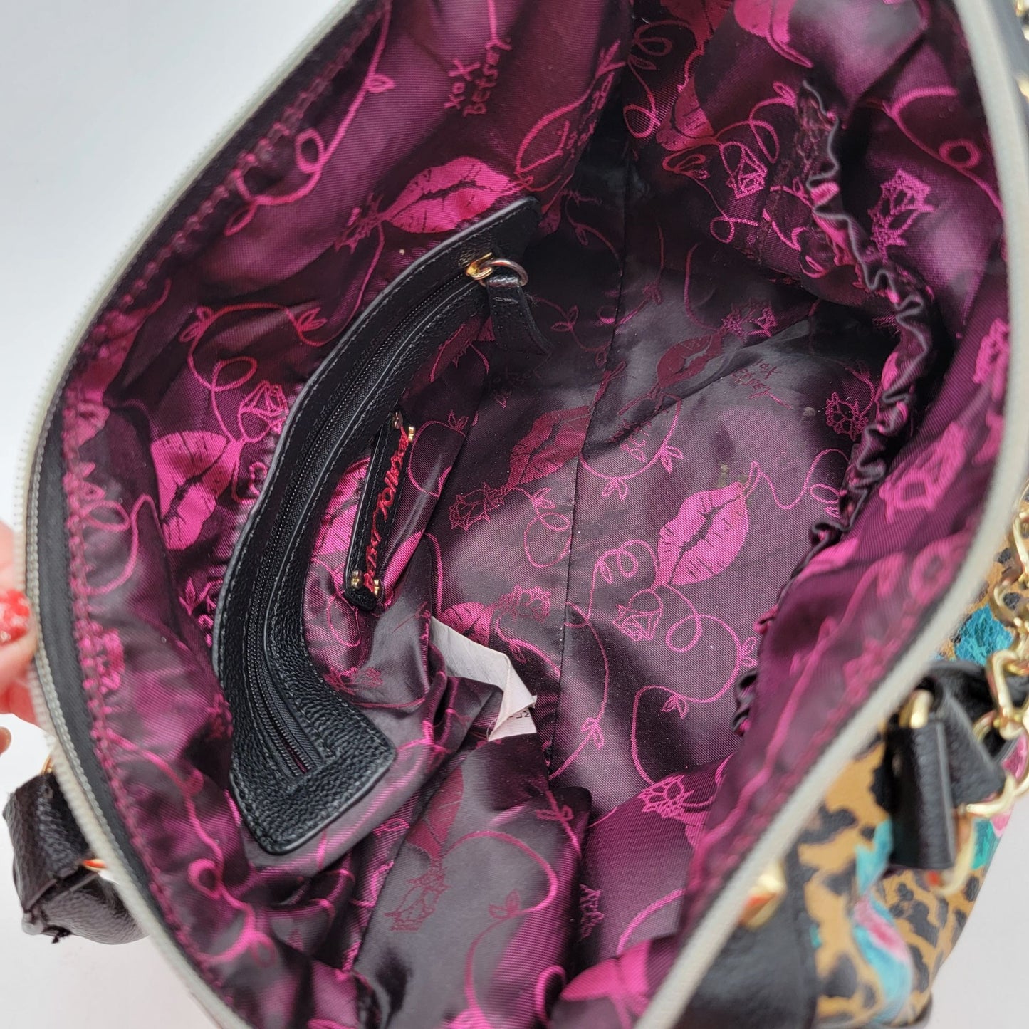 Betsey Johnson Leopard & Roses Satchel Purse