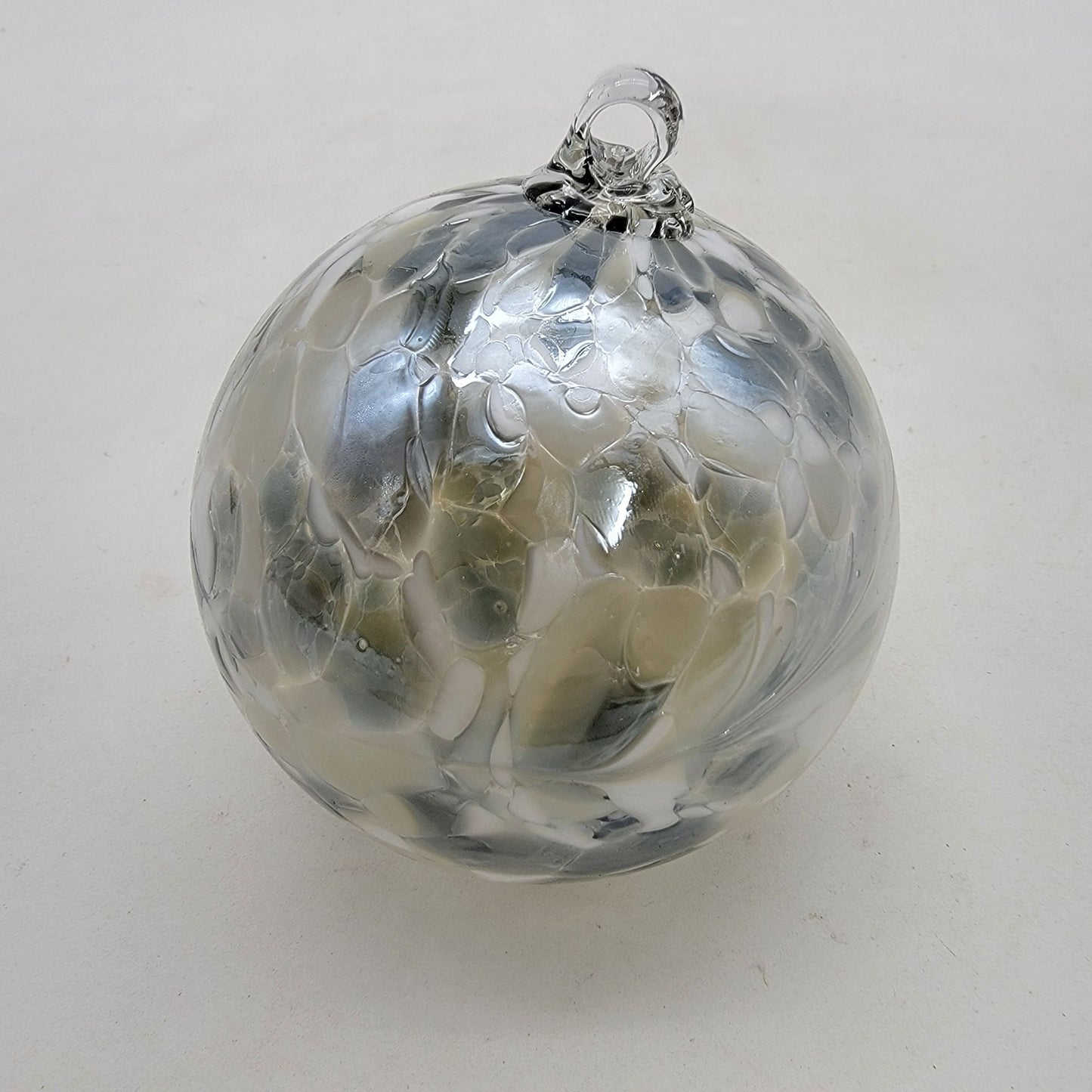Handcrafted Anwas Art Glass Ornament Grey & Silver Speckled Design