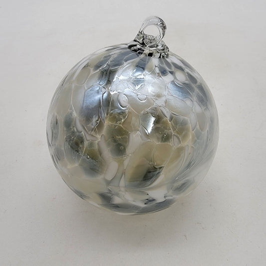 Handcrafted Anwas Art Glass Ornament Grey & Silver Speckled Design
