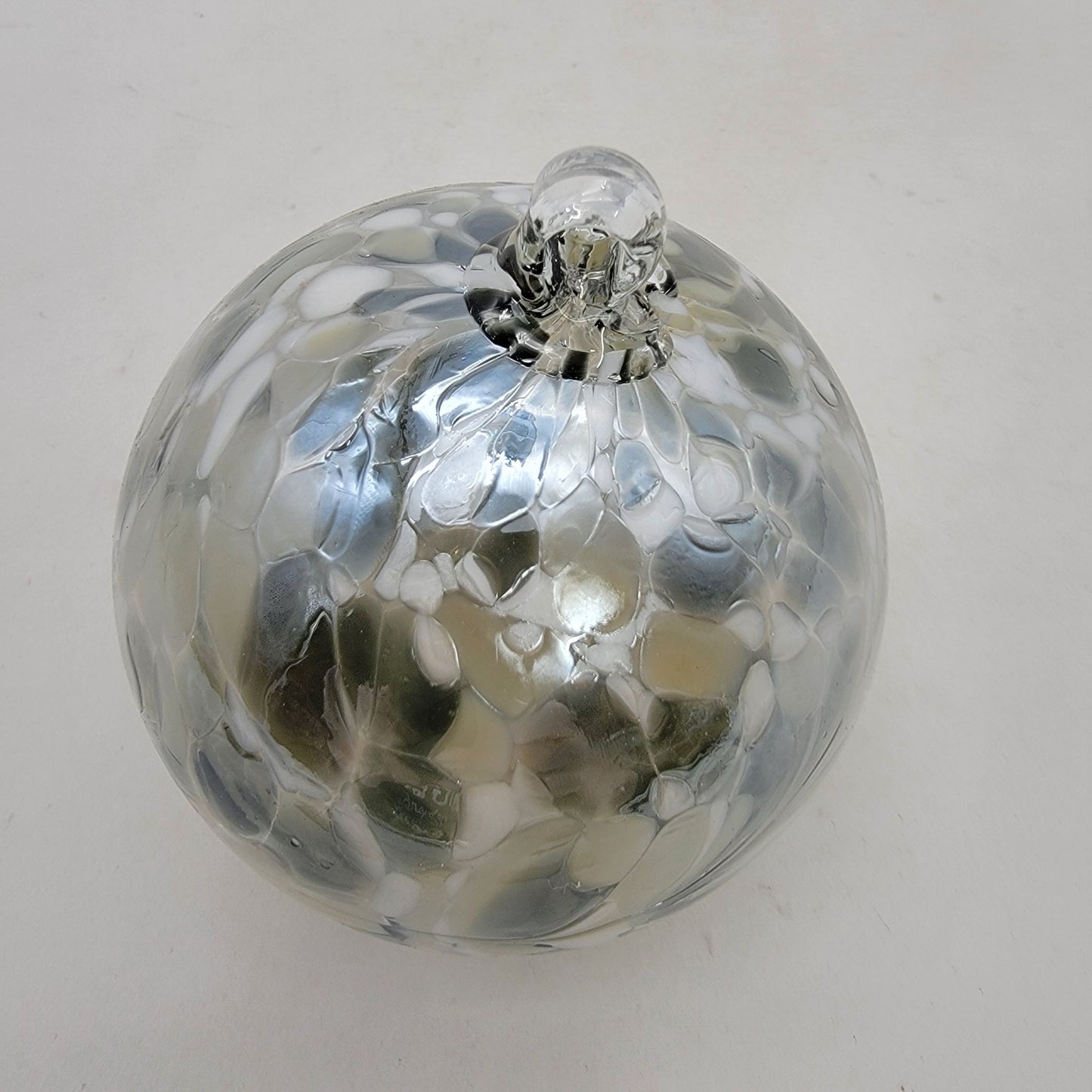 Handcrafted Anwas Art Glass Ornament Grey & Silver Speckled Design
