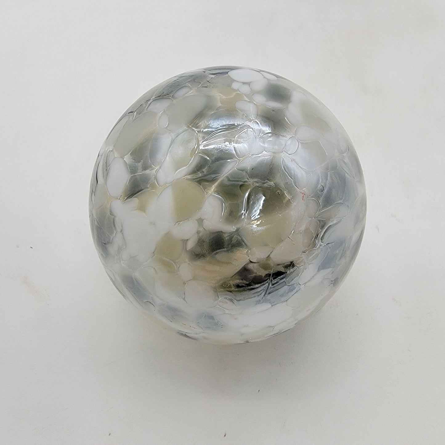 Handcrafted Anwas Art Glass Ornament Grey & Silver Speckled Design
