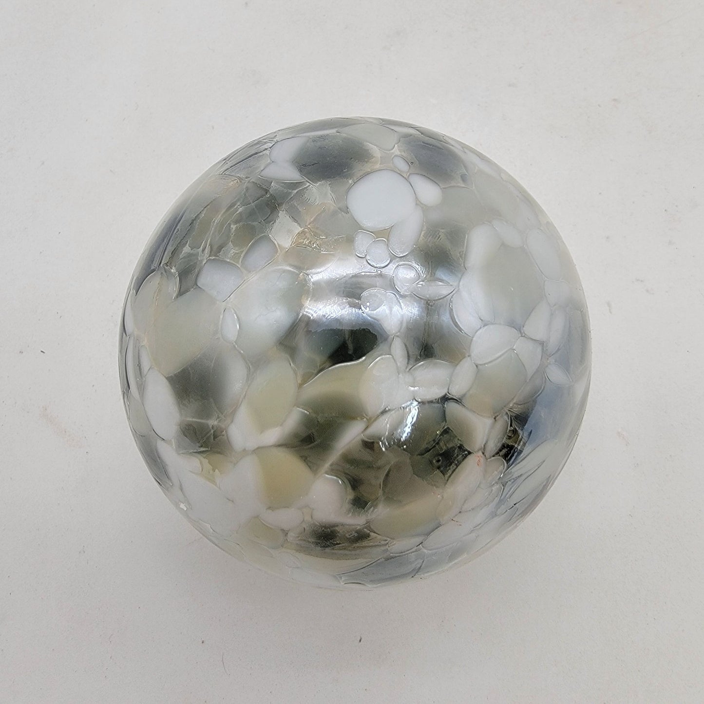 Handcrafted Anwas Art Glass Ornament Grey & Silver Speckled Design