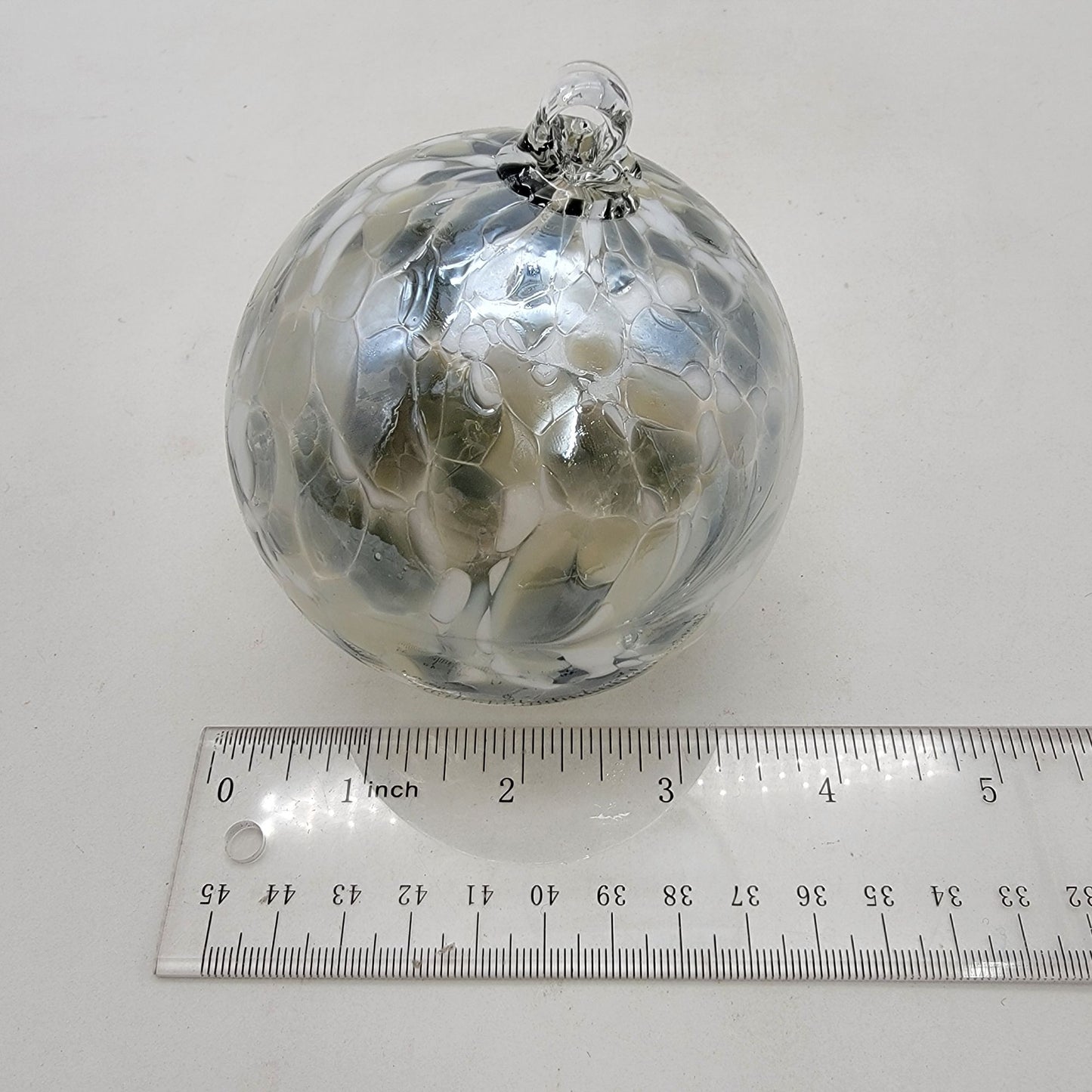 Handcrafted Anwas Art Glass Ornament Grey & Silver Speckled Design