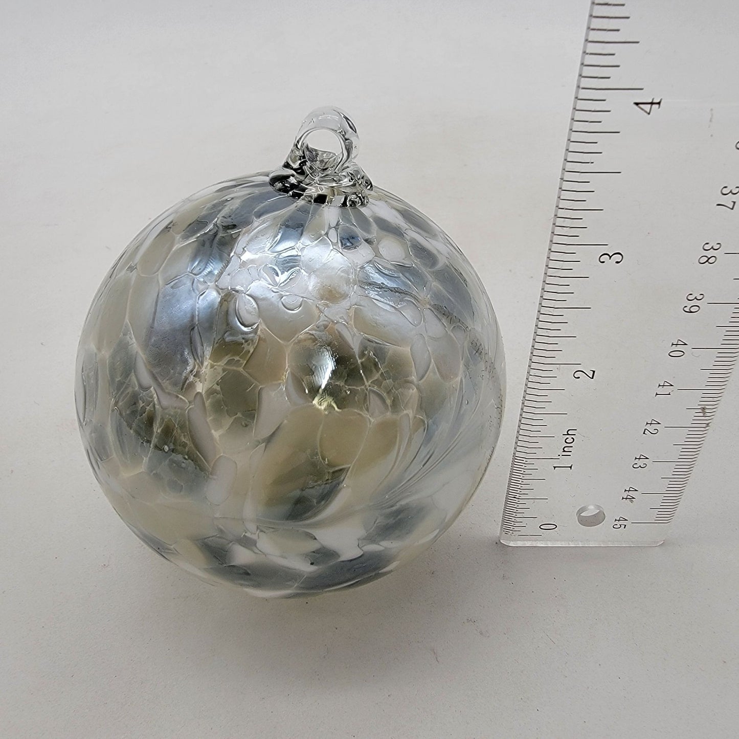 Handcrafted Anwas Art Glass Ornament Grey & Silver Speckled Design