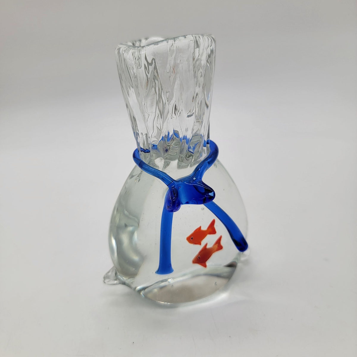 Vintage Art Glass Goldfish In A Bag Sculpture Paperweight