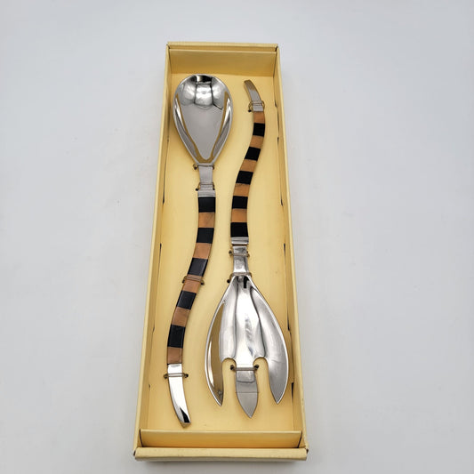Elegant Vintage Silver & Striped Buffet Server Utensil Set By Pier 1 Imports