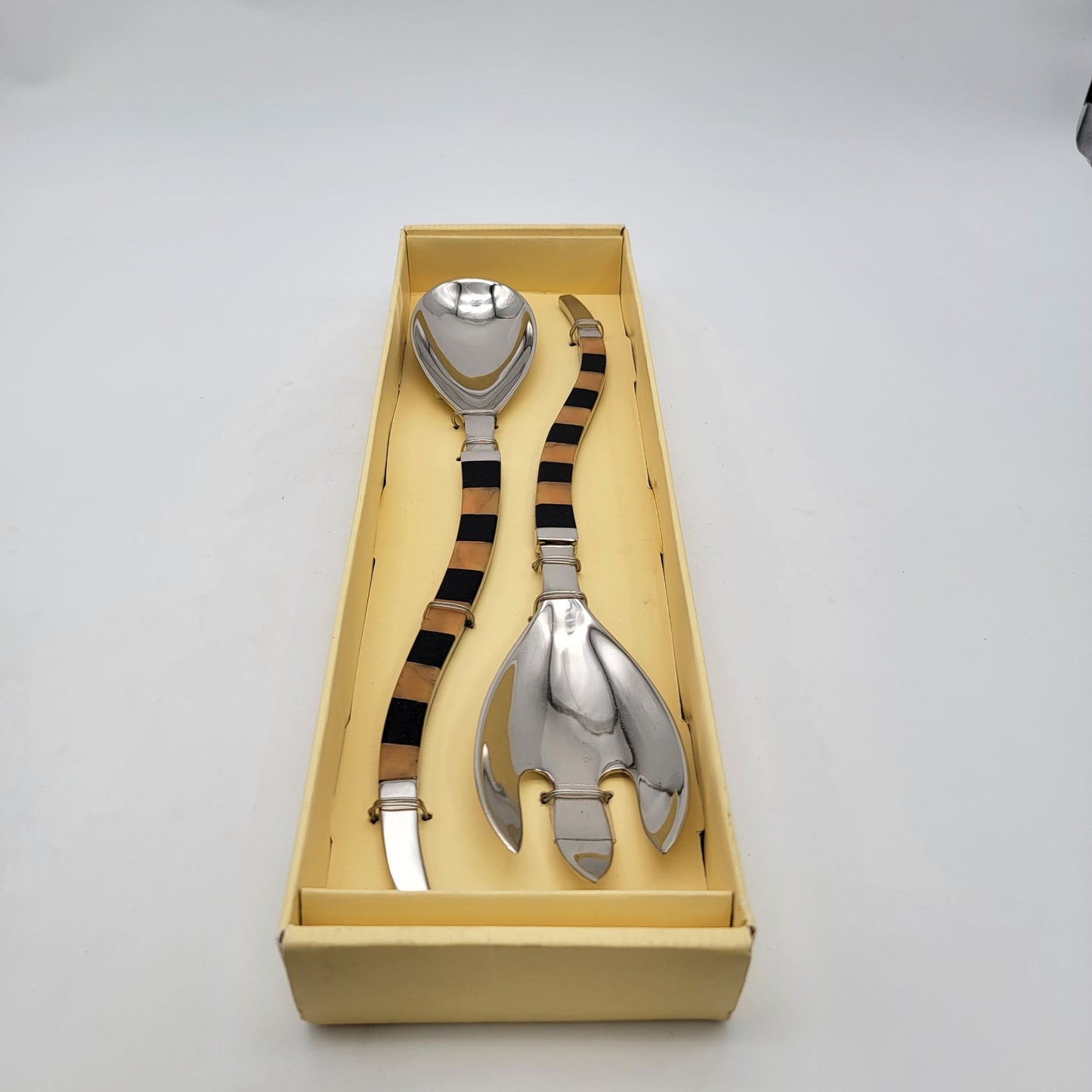 Elegant Vintage Silver & Striped Buffet Server Utensil Set By Pier 1 Imports
