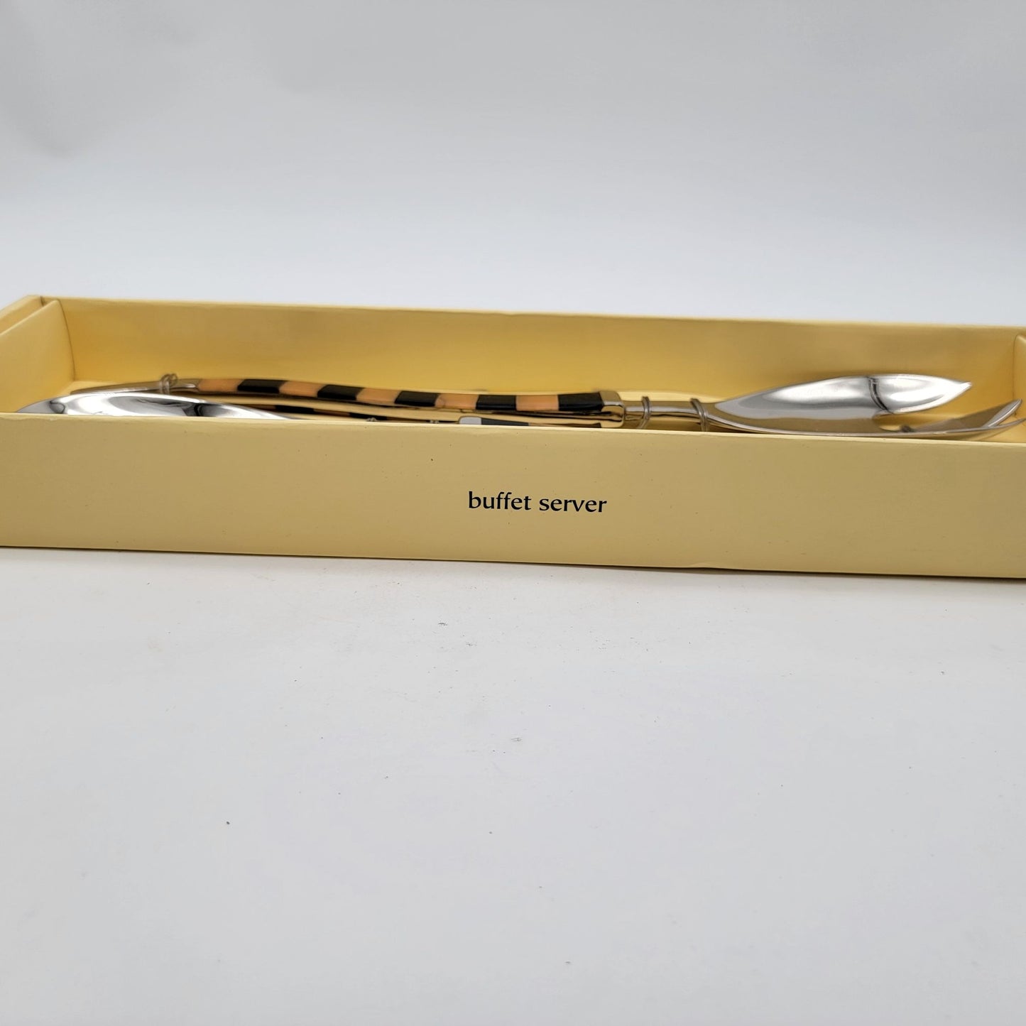 Elegant Vintage Silver & Striped Buffet Server Utensil Set By Pier 1 Imports