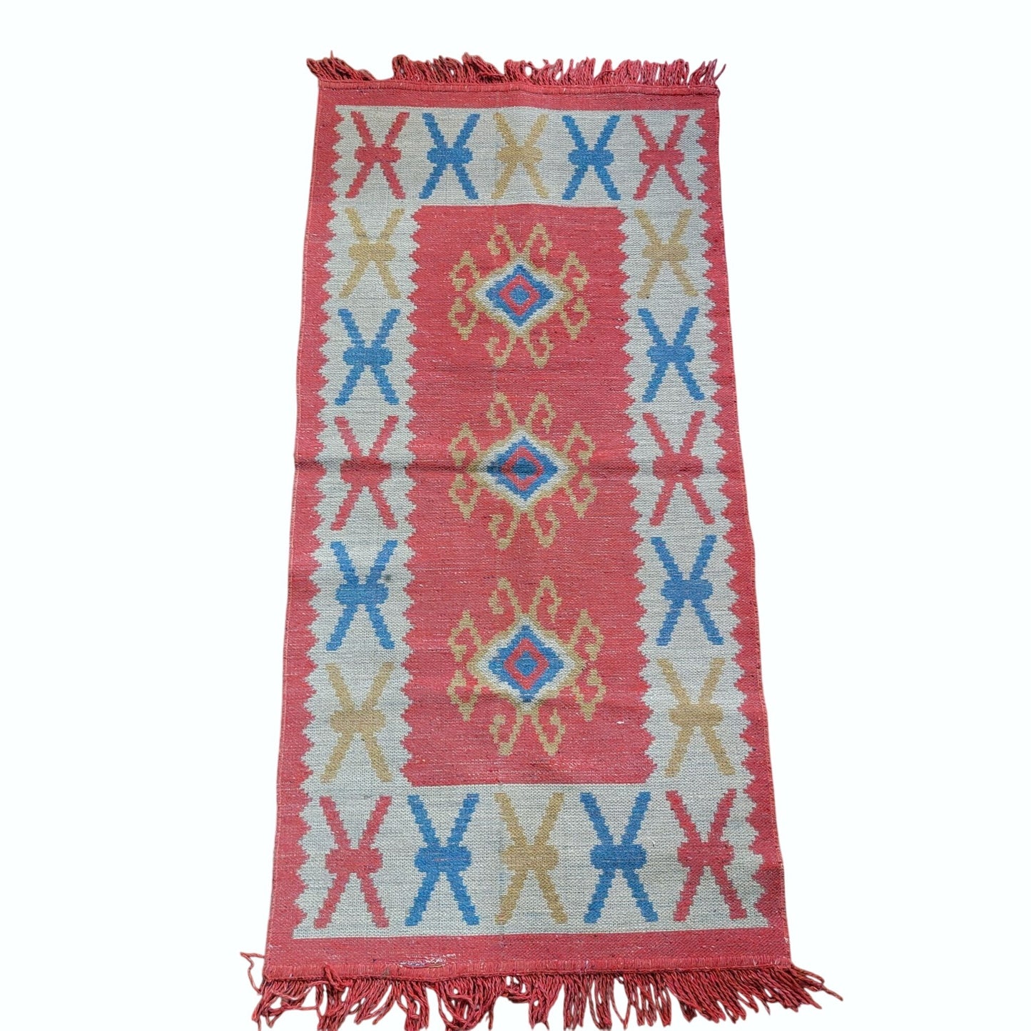 Vintage Hand Woven Kilim Runner Rug Geometric Patterns