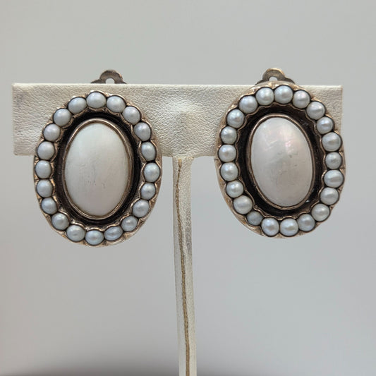Federico Jimenez Sterling Silver Mother Of Pearl Shell & Pearl Clip-On Earrings