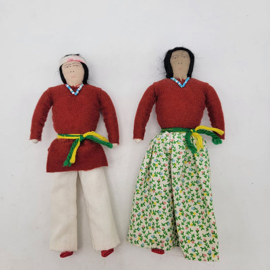 Vintage Navajo Minnetonka Dolls Pair With Beaded Details & Traditional Clothing