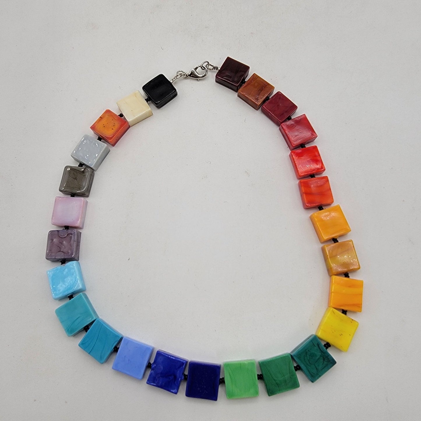 Anodized Aluminum Rainbow Beaded Cubes Necklace
